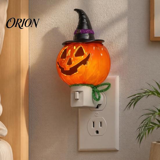 Decorative Wall Light Halloween Pumpkin Ghost Night with Witch Hat, Resin Soft Glow Unique Decor Plug-in LED Bedroom Light, Spooky Sconce for