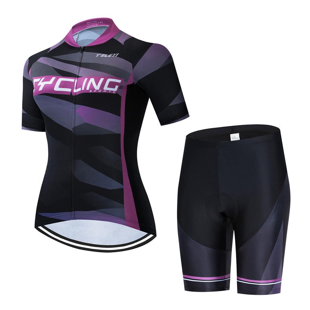 Cycling Jersey Sets Women MTB Bike Jersey Bib Shorts Suits Anti-UV Bicycle Shirts Mountain Road Top Bottom Girls Female Red