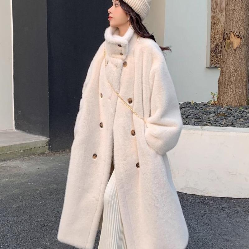 Long imitation mink coat women's winter new double-breasted fur fur coat coat thickened plush cotton-padded coat