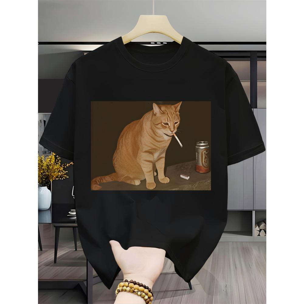 Funny Cat Meme Smoking Drinking Beer Villains Become Sad Tshirt Unisexs Tshirt Summer New Unisex Casual Fashion Tshirt S