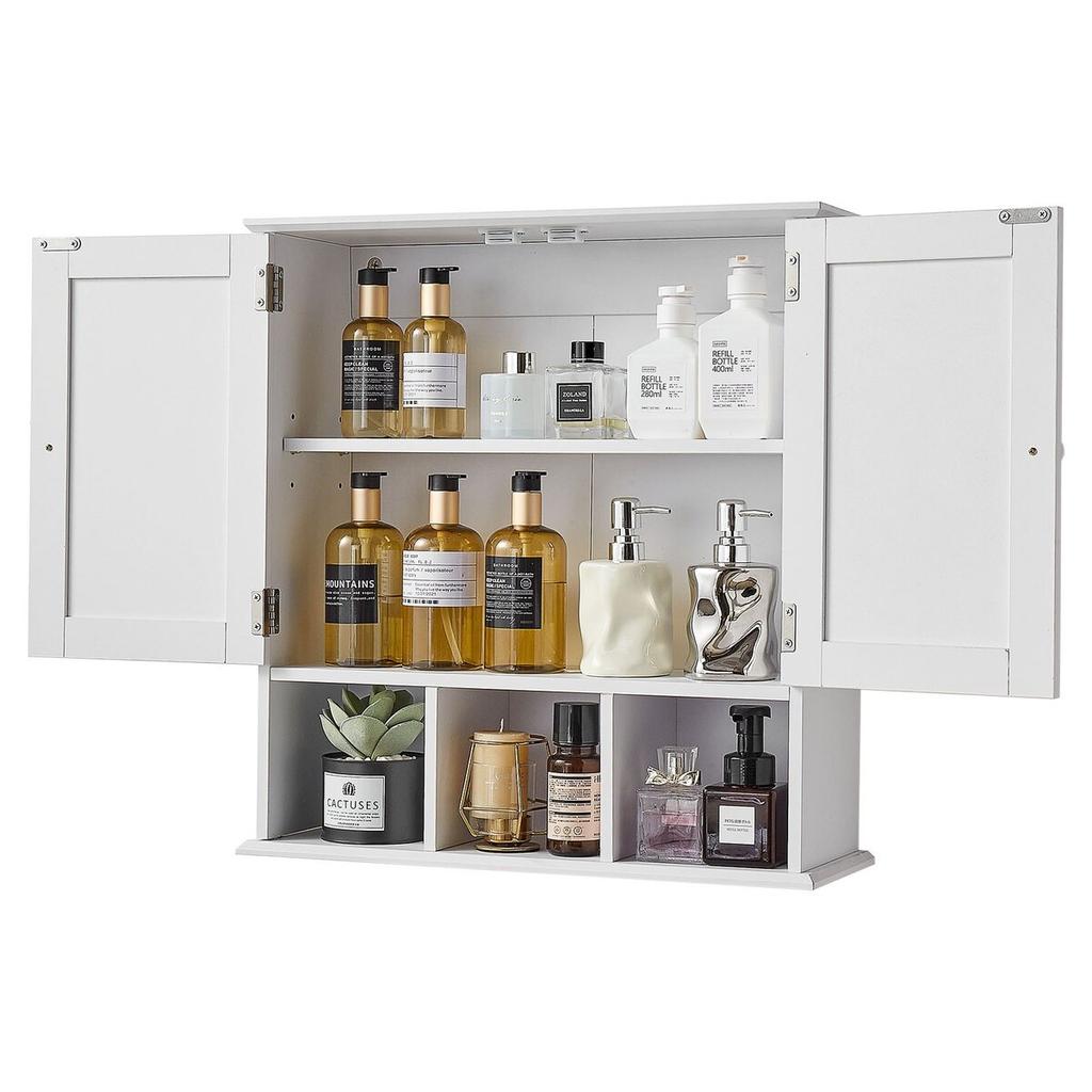 Bathroom Wall Cabinet, 2 Doors & Adjustable Shelf, Over the Toilet Storage Medicine Cabinet Wall Mounted, Hanging Organizer with Shelves & Open