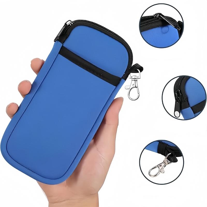 Neoprene Phone Pouch Multiple Compartment Storage For Smartphone Earphones Cable Secure Zippered Closure Compact Carry