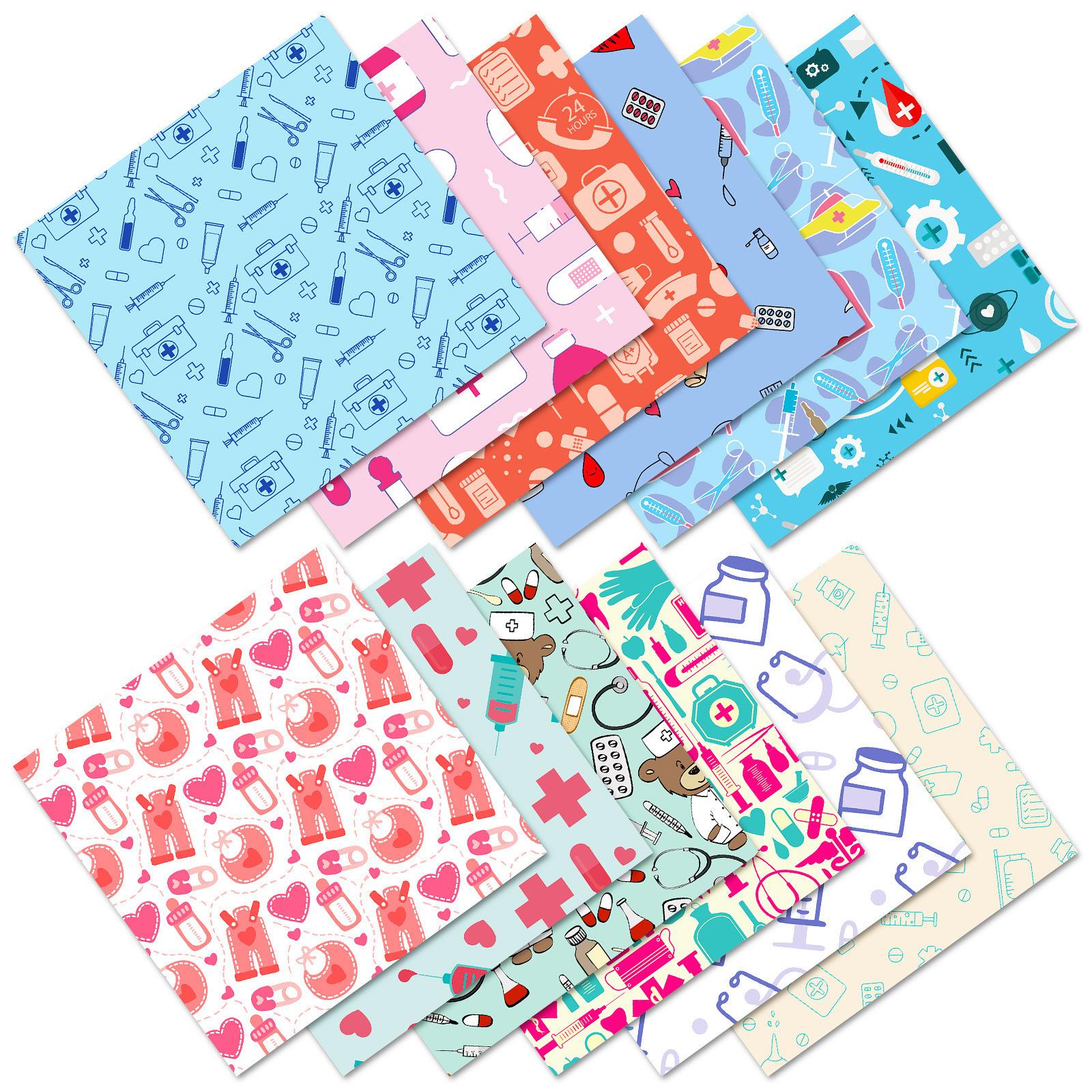 

12 Sheets/Pack Nurse Tools Cute Wind 6 Inch Hand Account Clip Paper Album Material Book Background Paper 15*15CM