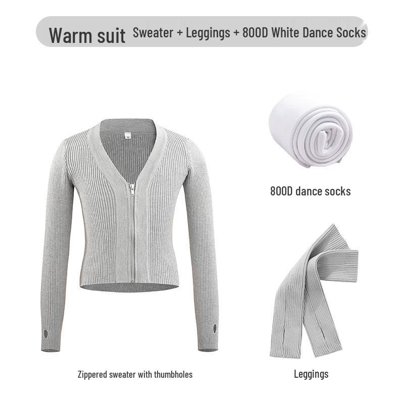 Girls' Autumn/Winter Dance Practice Sweater Shawl Jacket with Zipper – Warm Outerwear Top