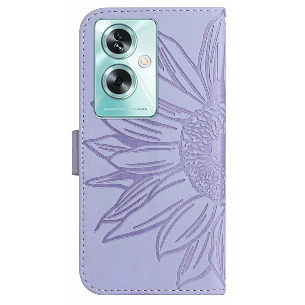 HT04 For Oppo A59 5G Case Wallet Leather Cover Sunflower Pattern with Hand Strap