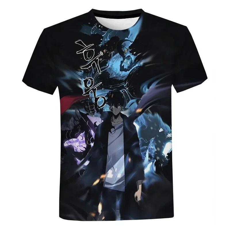 Men's T-Shirt Anime Manga 3D Printed T-Shirt for Men and Women Oversized Round Neck Top Street Fashion Solo Level Summer T-Shirt