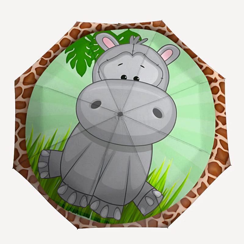 

1pc Hippo Print Auto-Fold Umbrella with One-Touch Open/Close - 8 Reinforced Ribs for Windproof Stability, yy251118177