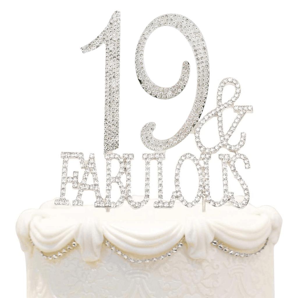 50 Cake Topper Premium Silver Metal 50 and Fabulous  50th Birthday Party Sparkly Rhinestone Decoration Makes a Great Centerpiece