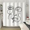 Contemporary Line Art Face Shower Curtain 1Pc With 12 Hooks For Bathroom Home Decor Polyester 2D Flat Print 70.8X70.8 Inch