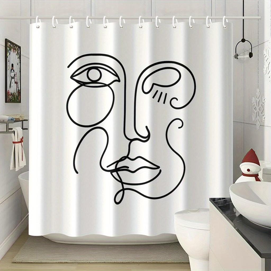 Contemporary Line Art Face Shower Curtain 1Pc With 12 Hooks For Bathroom Home Decor Polyester 2D Flat Print 70.8X70.8 Inch