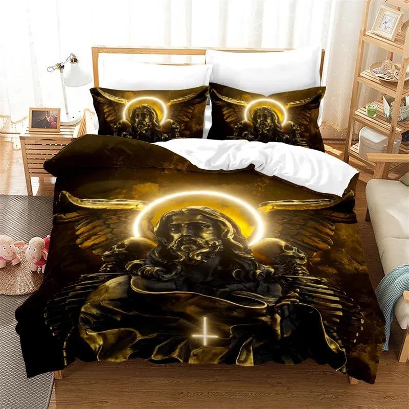 Christian Cross Jesus Duvet Cover Set Faith Over Fear Bedding Set 3D All Over Religion Comforter Cover Set Quilt Cover King Size