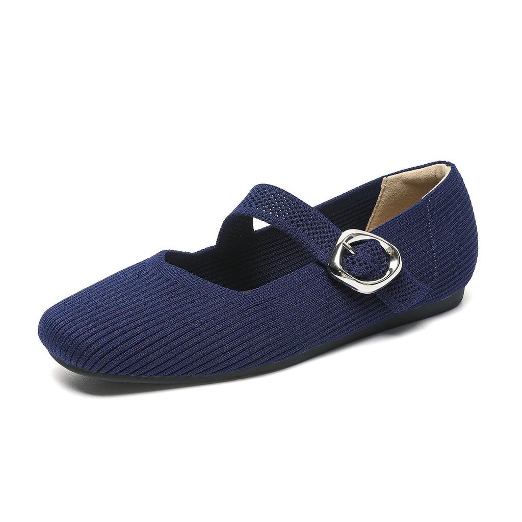 2024 Square Toe Queen's Knit Mary Jane Loafers - Soft Sole, Low Cut, Spring/Summer Style.