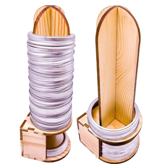 Wooden Mason Jar Lid Organizer Countertop Storage Rack for Canning Rings & Lids Rustic Kitchen Tool Holder for Neat Counter Space