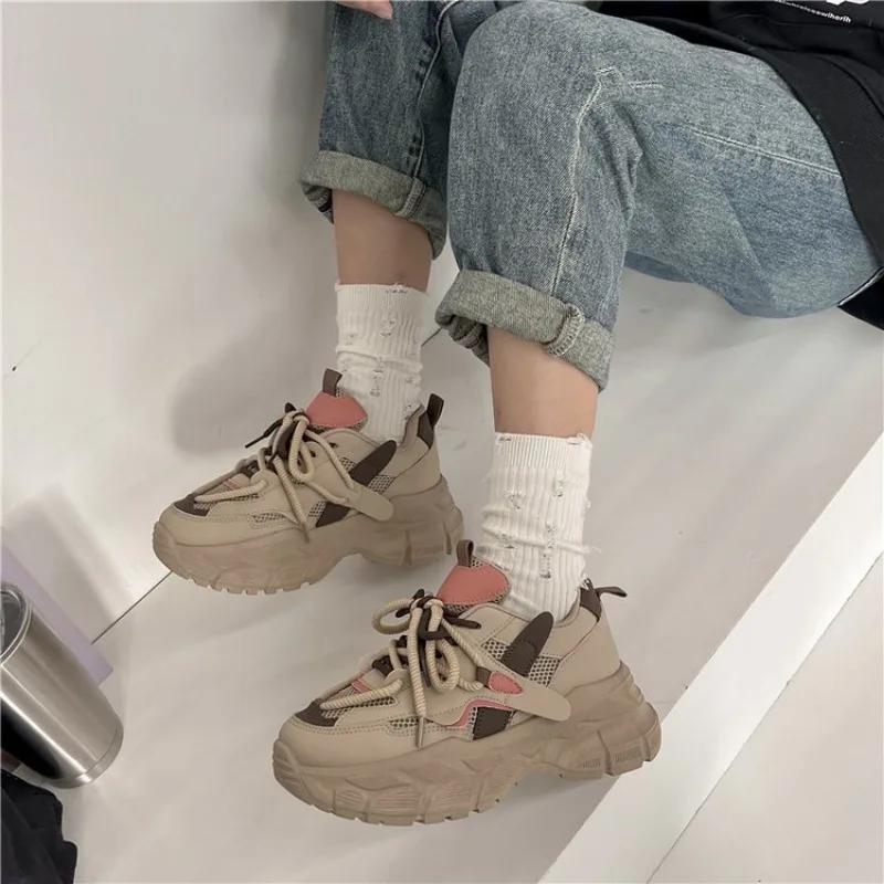 Women's Mesh Sneakers Patchwork Lace Up Flat Shoes for Woman Lightweight Female Shoes Classic white jogging shoes