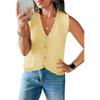 Womens V-Neck Sleeveless Knit Cardigan Short Loose Fit Casual Top With Button Front