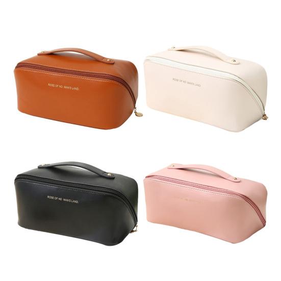 Travel Cosmetic Bag Open Flat Waterproof Faux Leather Makeup Bag Toiletry Organizer with Multiple Compartments for Vacation Trip