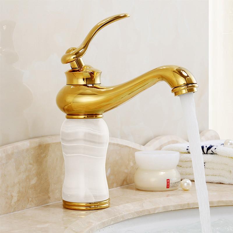 Gold Bathroom Faucet Brass and Jade Faucet Bathroom Basin Faucet Sink Mixer Tap Gold Sink Faucet Bath Basin Sink Faucet