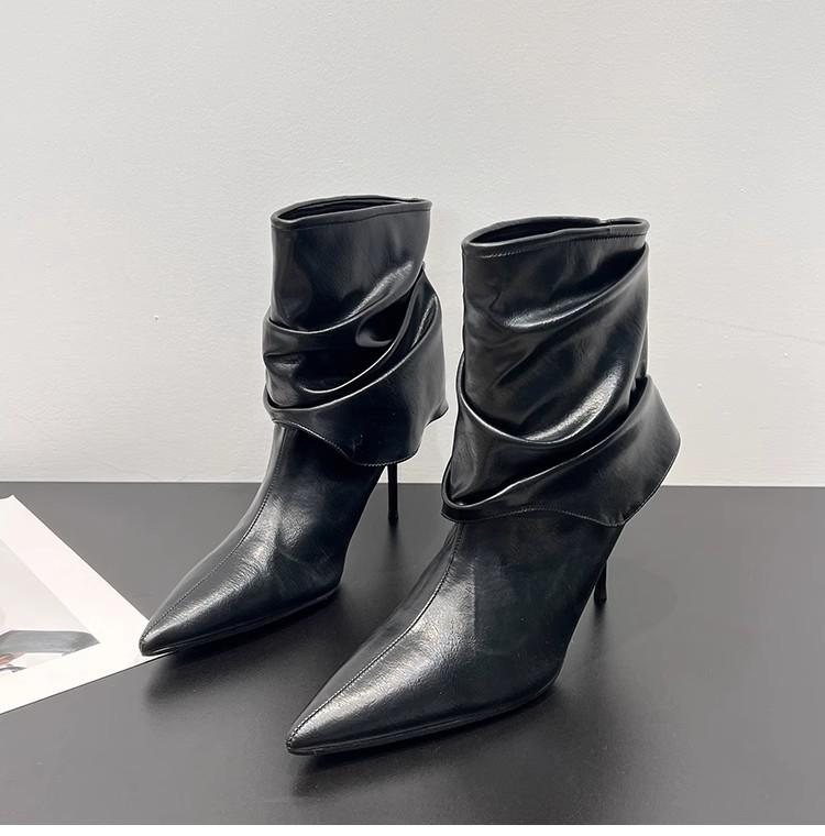 

мода женские высокие каблуки ботильоны мода остроносые кожаные туфли бренд дизайнер новинка зима 2025 тренд готика челси botas mujer 35 чёрный