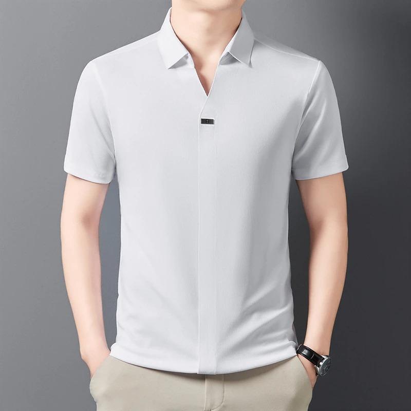 Men's Casual and Fashionable Solid Color Short Sleeved Polo Shirt Comfortable Versatile Summer T Shirt