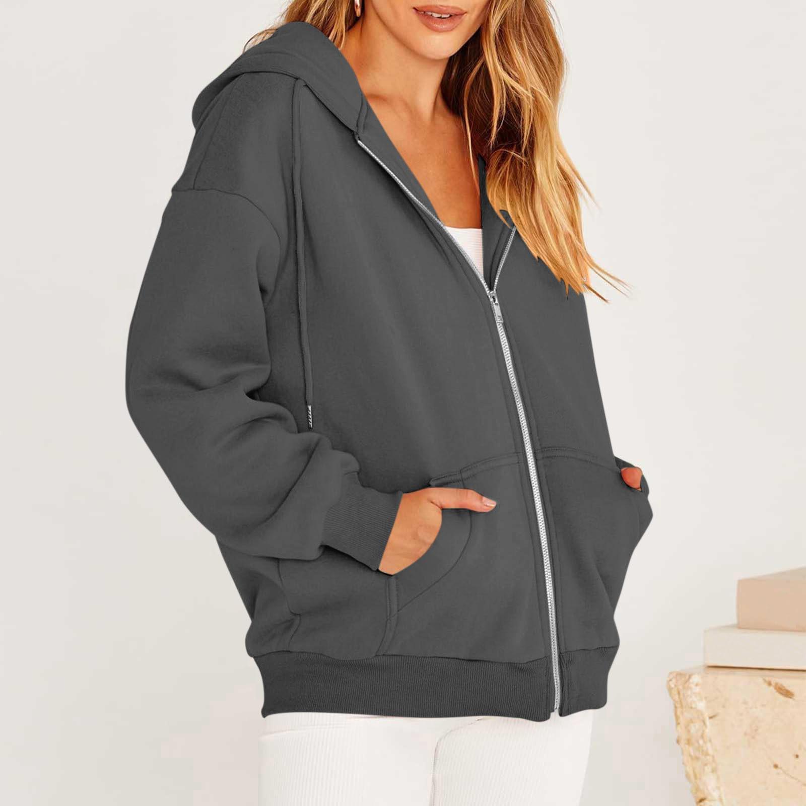 Женская повседневная модная однотонная толстовка с капюшоном и молнией с длинными — фото 9