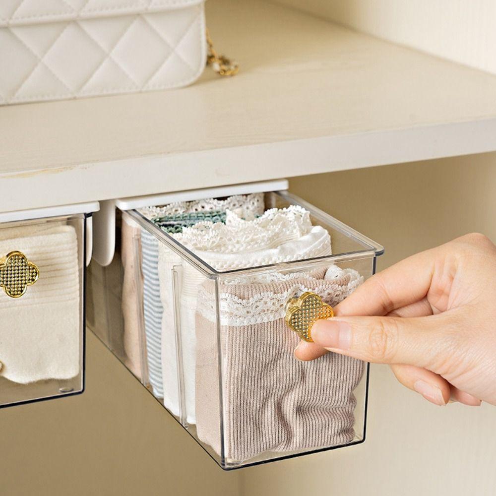 Transparent Sock Storage Box Multi-Compartment No Punching Drawer Style Box Stackable plastic Compartment Box Office
