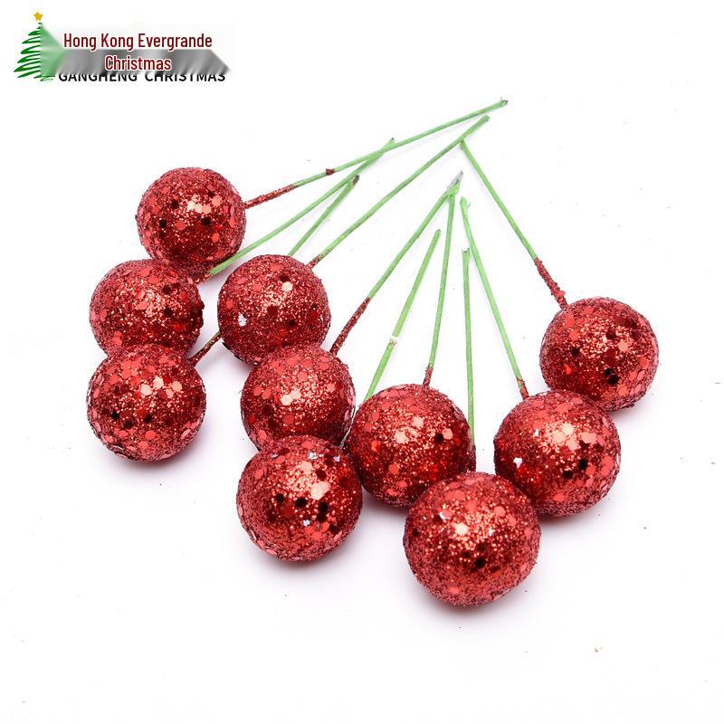 Glitter Foam Red Berry Decorations for Christmas Tree DIY and Photo Props