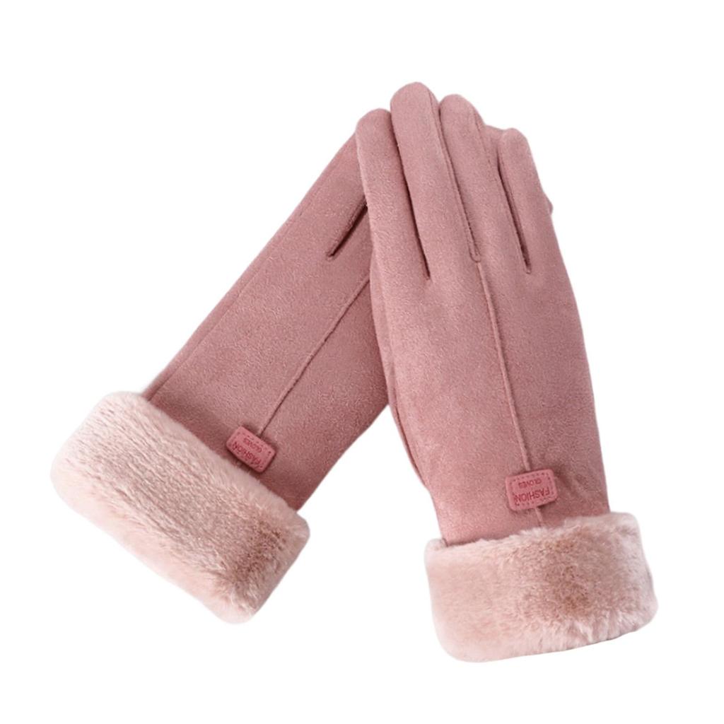 Women Winter Gloves Faux Suede Texting Full Finger Elastic Cuff Touchscreen Thermal