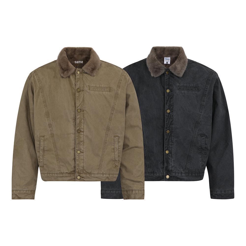 Men's Vintage Cotton Patchwork Jacket - Trendy Retro Lapel Coat for Boys