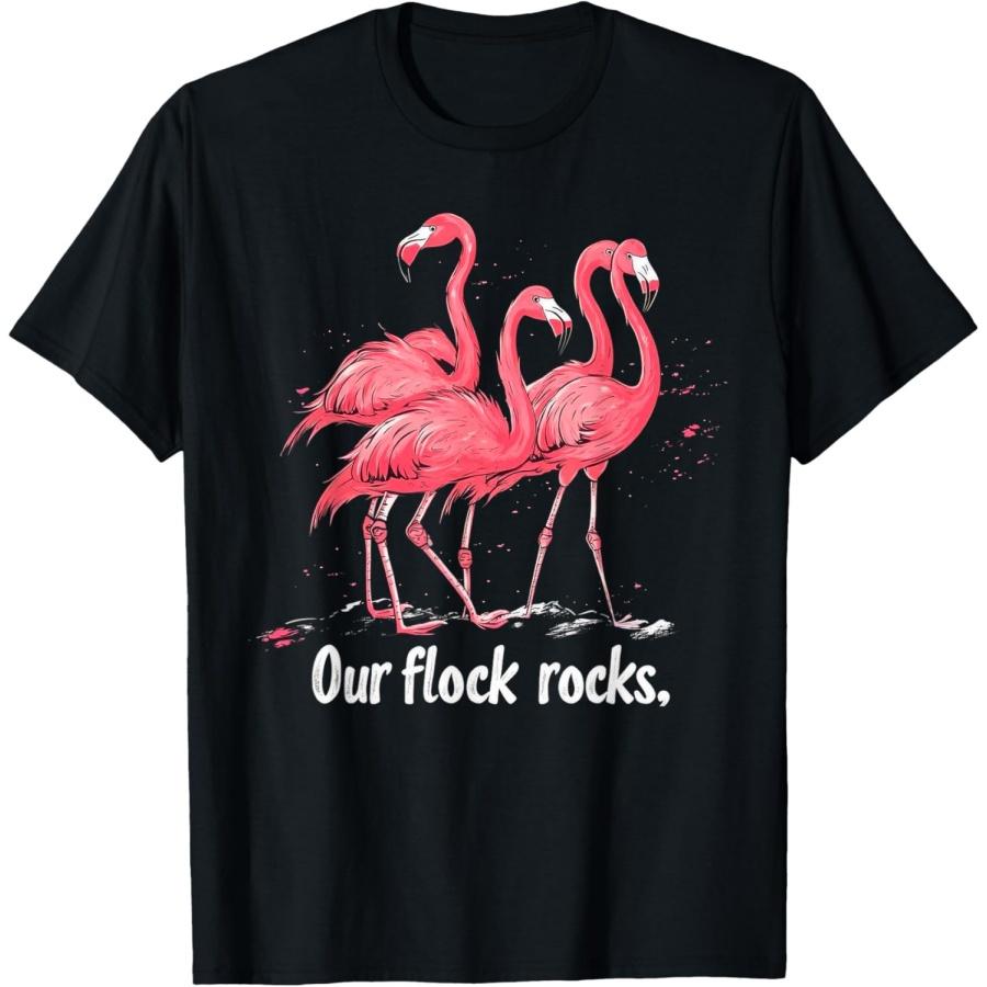 Our Flock Rocks Flamingo Funny Flamingos T-Shirt S