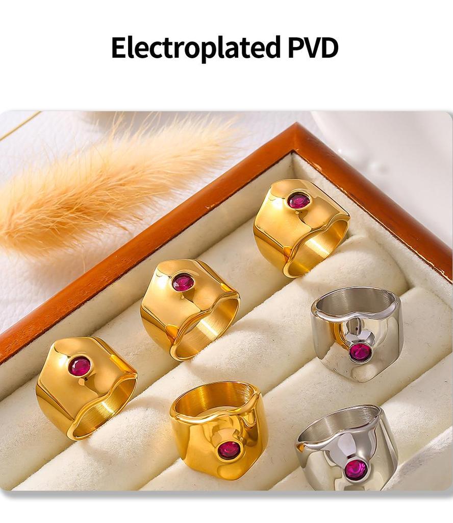 Elegantní evropský a americký šik zirkonový prsten - Široký pásek, Leštěný, Exagerovaný design, Nerezová ocel, Neblednoucí 18k pozlacení.