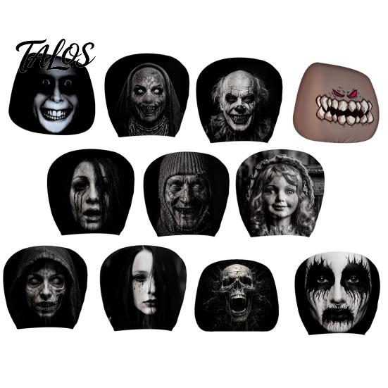 Novelty Horror Style Auto Decor Funny Car Headrest Covers, Ghost Skull Print Cartoon Seat Accessories Protector, Universal Breathable Interior