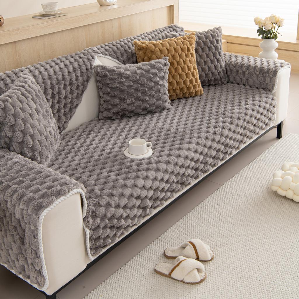 Diamond Jacquard Faux Fur Heavy Thicken Plush Anti-Alip Sofa Cover Couch Cover Corner Sofa Towes Seat Pad Home Protection Covers