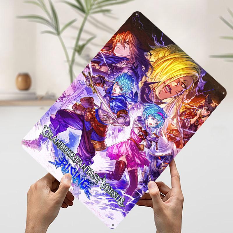 Granblue Fantasy Versus Rising Cover Art Printed Poster Customized Wall Art Retro Vintage Metal Tin Signs for Home House Decor