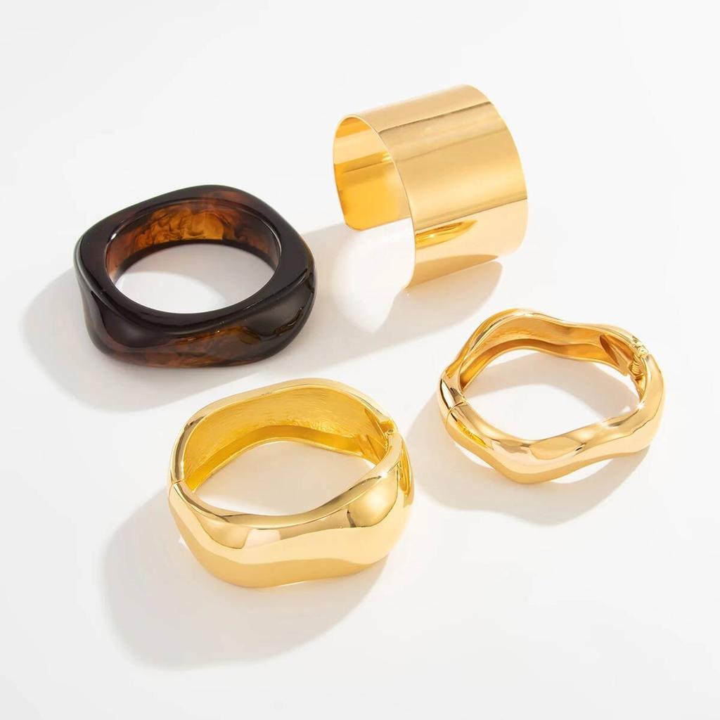 IngeSight.Z 4 Styles Exaggerated Punk Irregular Wide Cuff Chunky Bangles Women Vintage Gold Color Spring Bracelet Grunge Jewelry
