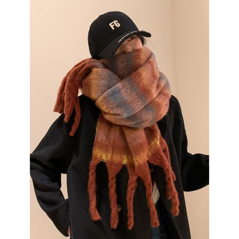 Striped Scarf Winter Girls Senior Pull Color Warm Scarf Student Couple Shawl Dual-purpose