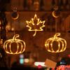 Autumn Themed Battery Operated Window Lights with Pumpkin and Maple Leaf LED Shapes for Indoor and Outdoor Seasonal Ambiance
