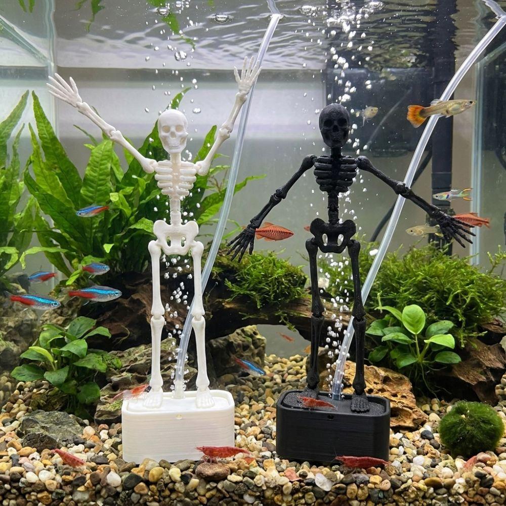 Luminous Dancing Skeleton Aquarium Bubbler Skeleton Underwater Decor Prop Aquatic Landscaping