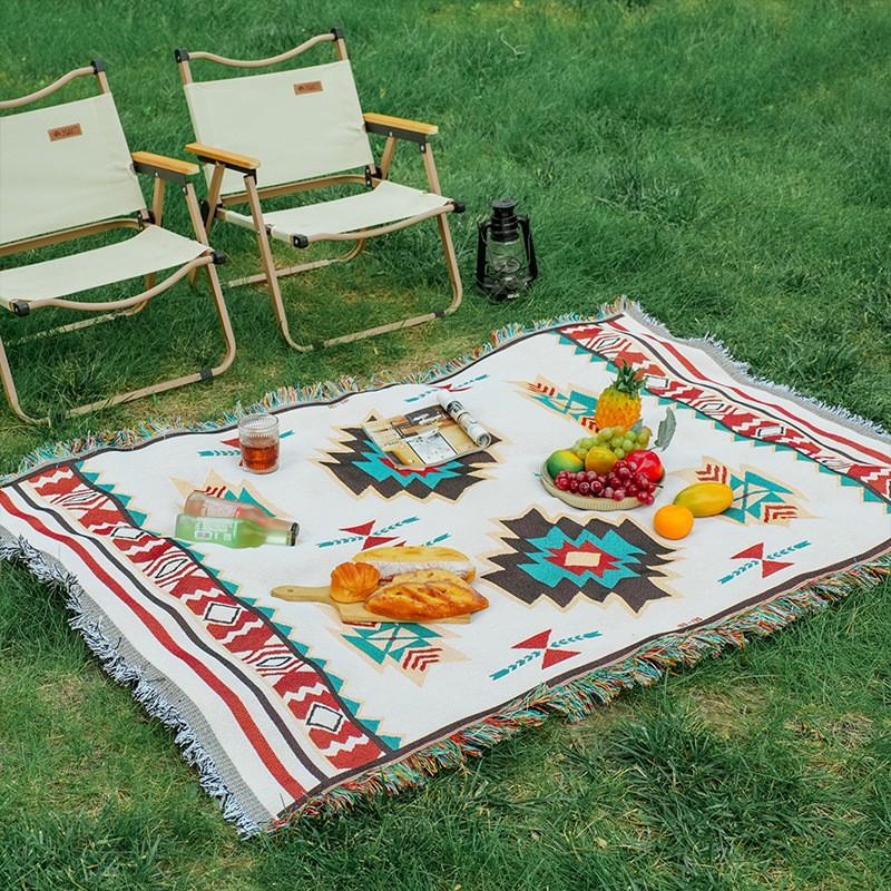 Bohemian Style Cotton Linen Tablecloth Picnic Blanket Outdoor Camping Mat Waterproof Ground Cover