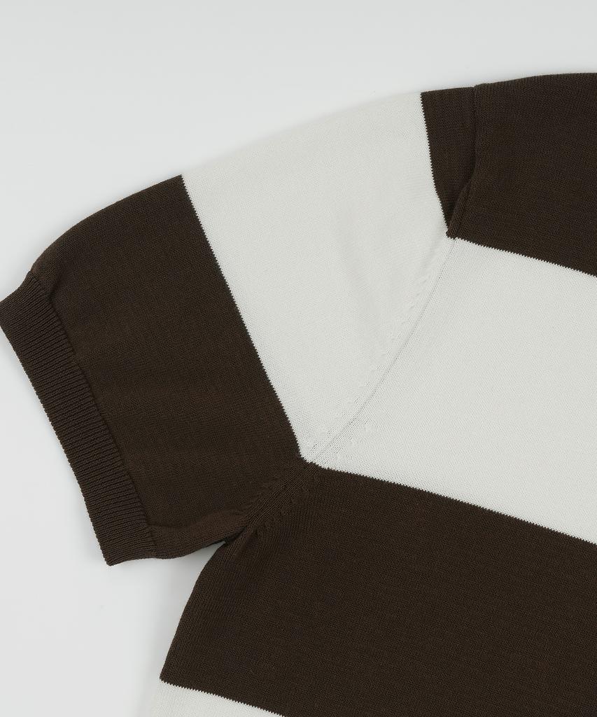 Belief Essential Hard Twist Cotton Short Sleeve Striped Knit (Ivory/Brown)
