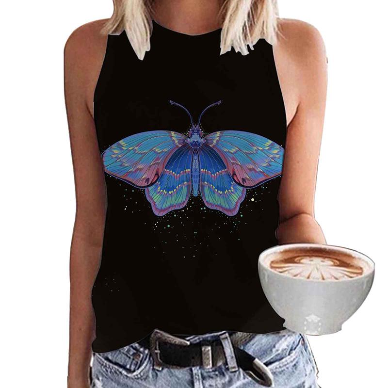 Summer Butterfly Floral 3D Print Tank Top Women Streetwear Y2k Tops Oversized O-Neck Vest Off Shoulder Sleeveless Girls Camisole