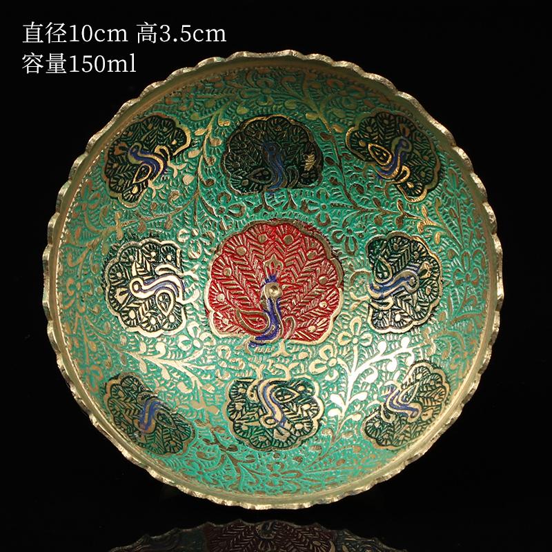 

Винтажная медная фруктовая ваза Металлическая расписная придворная десертная тарелка для завтрака и торта Китайская на высокой ножке Тарелка для освежающих напитков Украшение стола