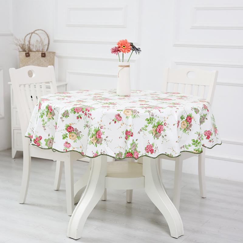 Pastoral Style Floral Pattern Pvc Round Table Cloth Oil-Proof Waterproof Plastic Tablecloth Home Dining Table Cover