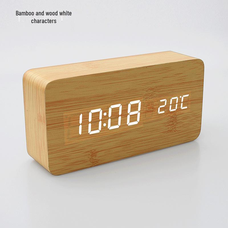 Simple LED Display Wooden Alarm Clock with Voice Control for Students and Children