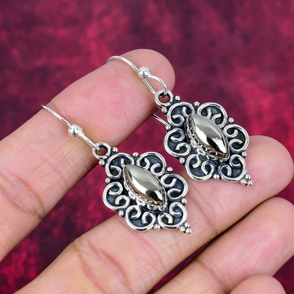 Apache Pyrite Handmade Gemstone Earrings, 925 Solid Sterling Silver Earrings Antique Jewelry, For Engagement Gift