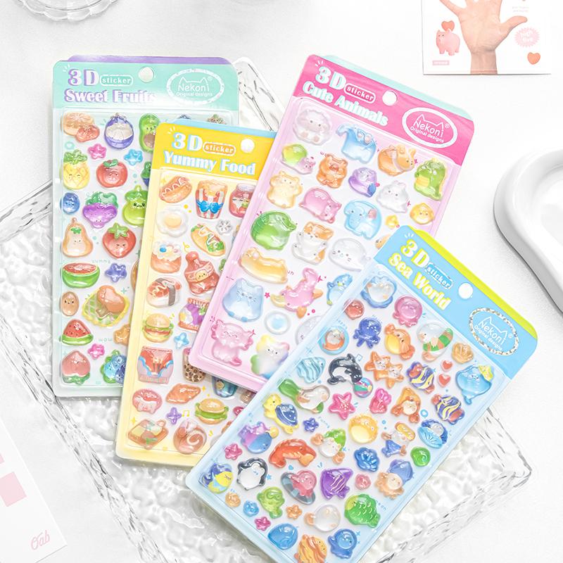 Korean NEKONI Creative Food Fruits Cartoon 3D Relief Stickers Scrapbooking Diy Journal Cute School Office Stationery Sticker