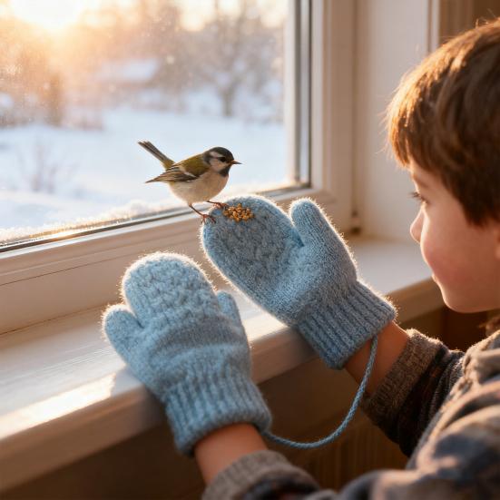 Kids Winter Gloves Warm Thickened Full Finger Mittens Knitted Gloves with Rope for Boys