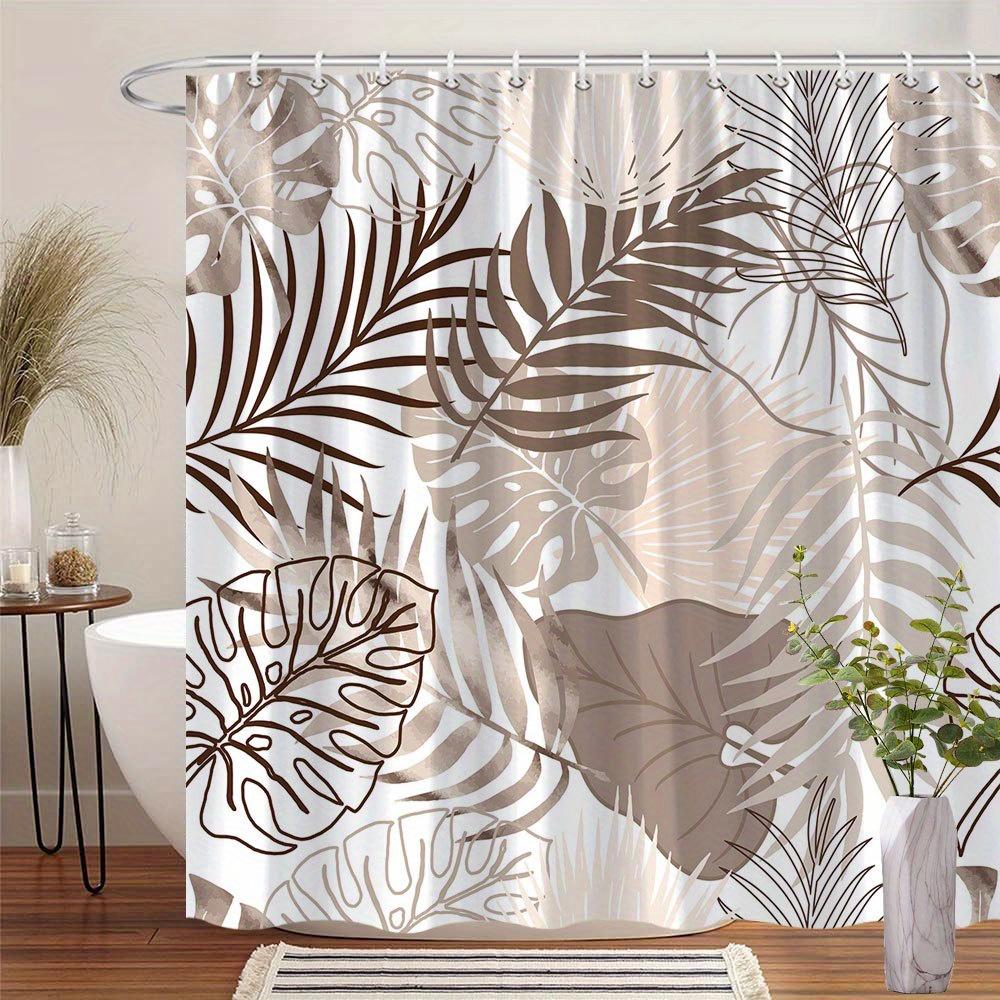 Watercolor Monstera Palm Illustration Shower Curtain 1Pc With 12 Hooks For Bathroom Home Decor Polyester 70.8X70.8 Inch