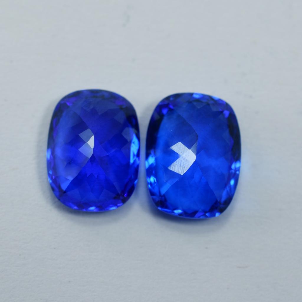 Natural Blue Tanzanite Loose Gemstone Cushion Cut 21.05 Ct Pair for Jewelry Making and Crafts