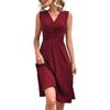 Women's Sleeveless Pleated V-Neck Midi Dress