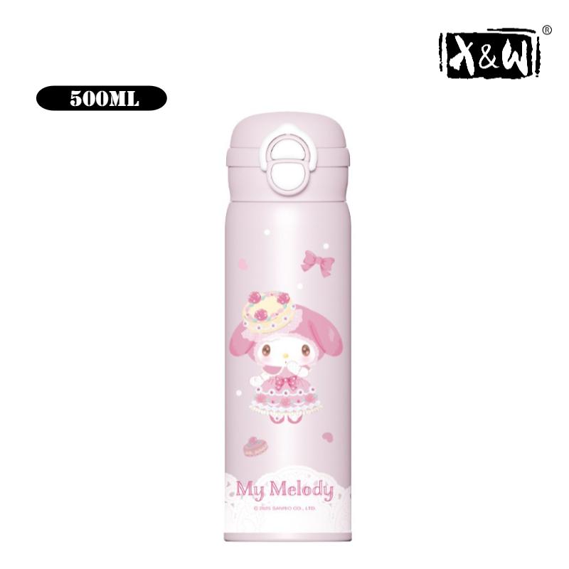 X&W 500ML for Sanrio My Melody Thermos Cups Cartoon Stainless Steel Vacuum Flask Student Cute Insulated Water Bottles Kids Cup 500ml